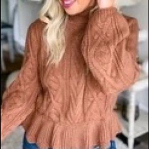 SOLD: Scalloped Mock Neck Sweater - Camel